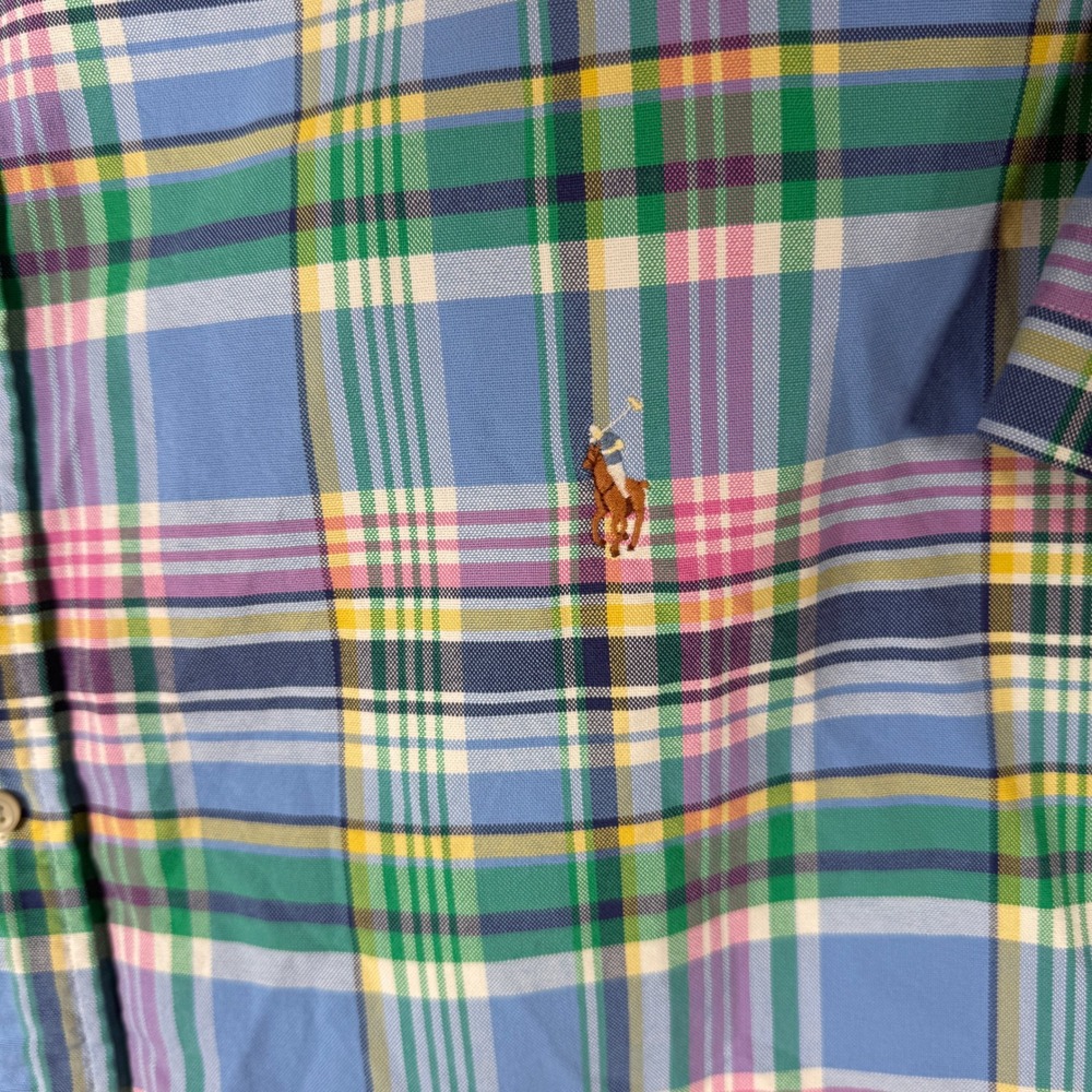 Ralph Lauren Shirt Mens 3XB Blue Plaid Short Sleeve Button Down Flesh Pony - Picture 3 of 9